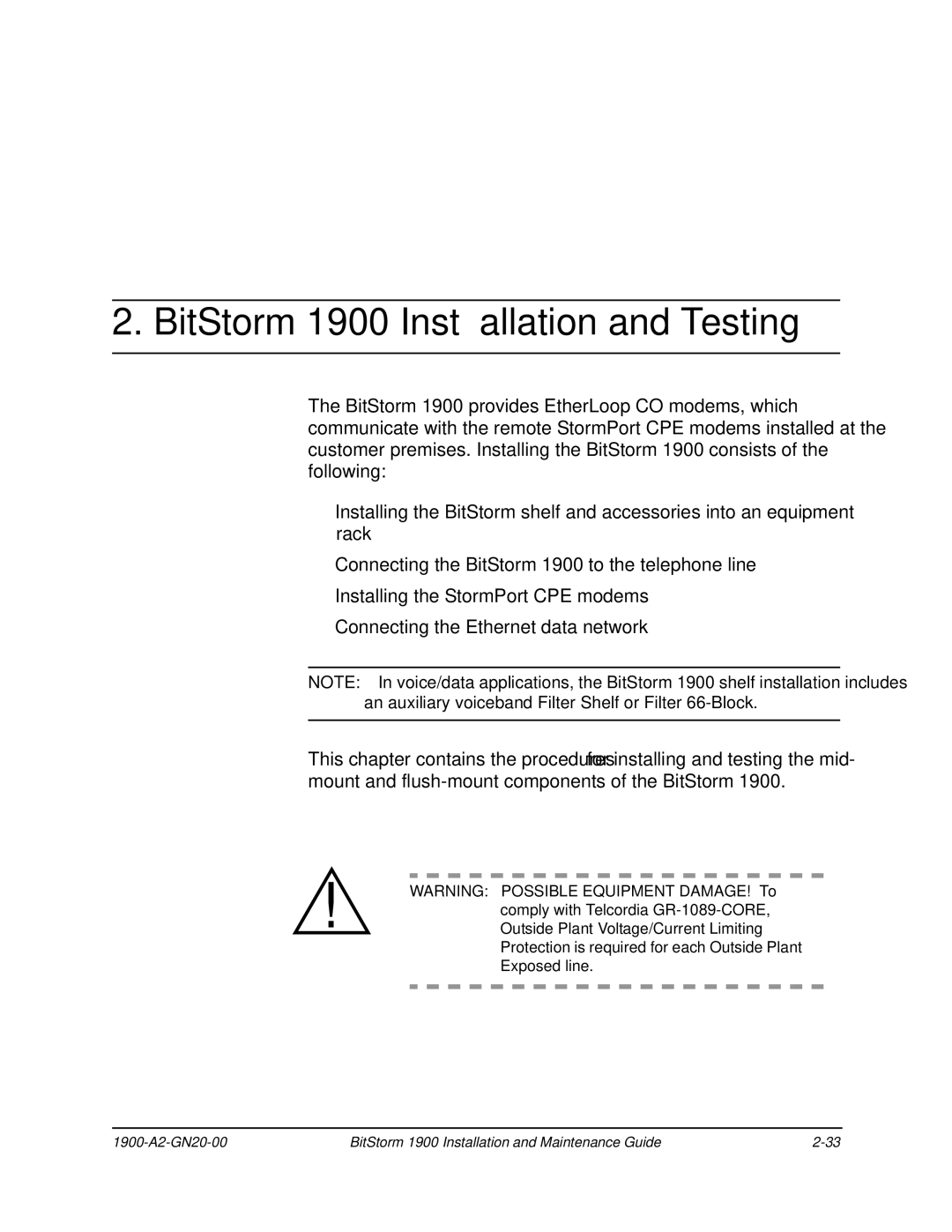 Paradyne manual BitStorm 1900 Installation and Testing 