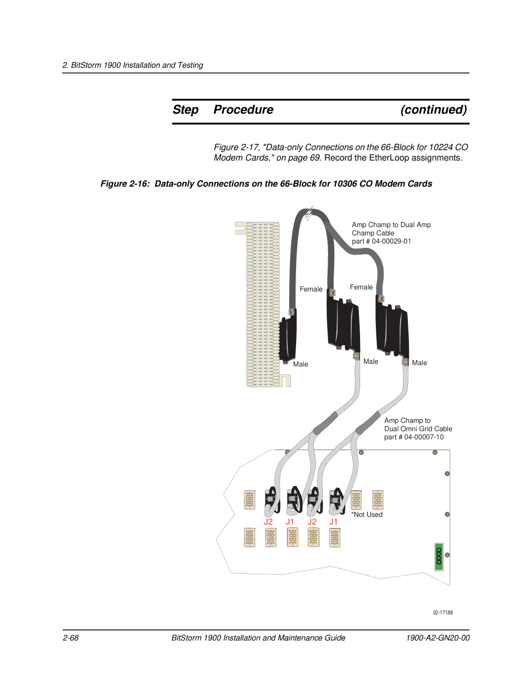 Paradyne 1900 manual 17,Data-only Connections on the 66-Block for 10224 CO 