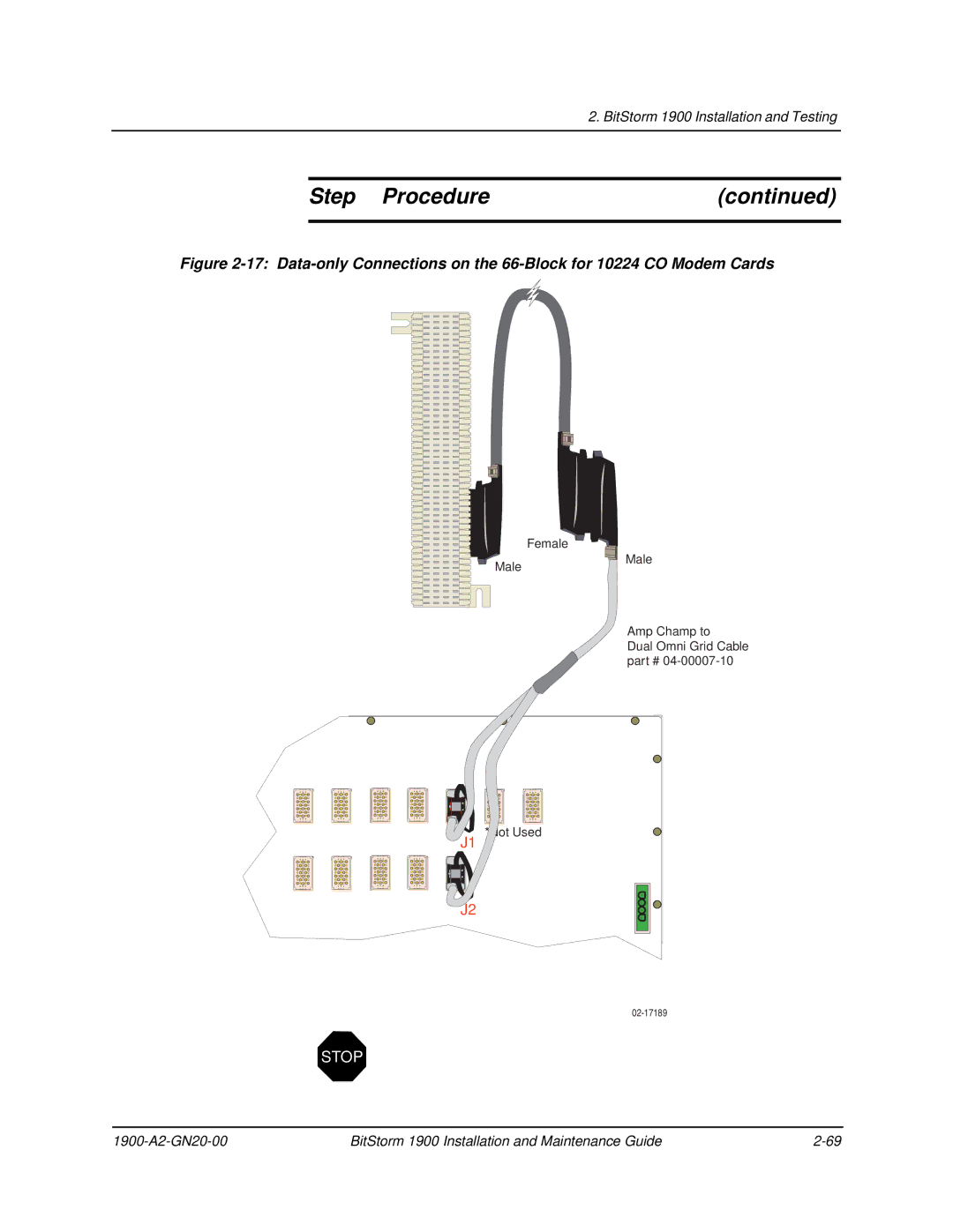 Paradyne 1900 manual Female Male Amp Champ to Dual Omni Grid Cable Not Used 