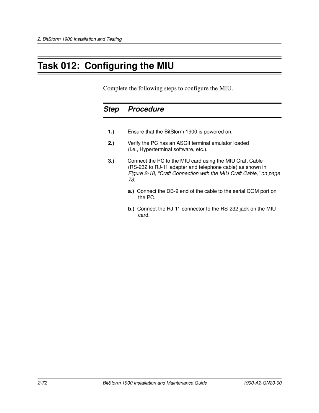 Paradyne 1900 manual Task 012 Configuring the MIU 