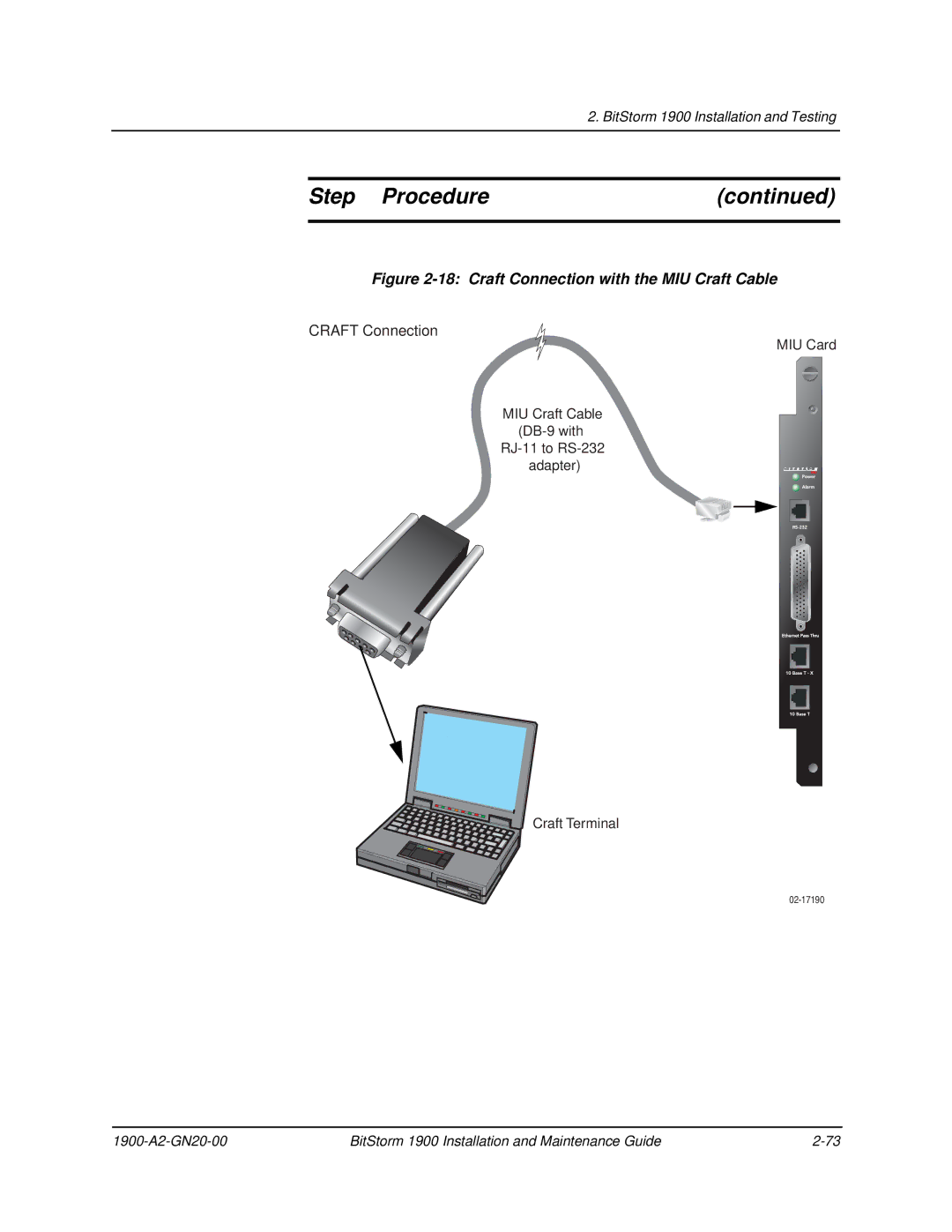 Paradyne 1900 manual Craft Connection with the MIU Craft Cable 