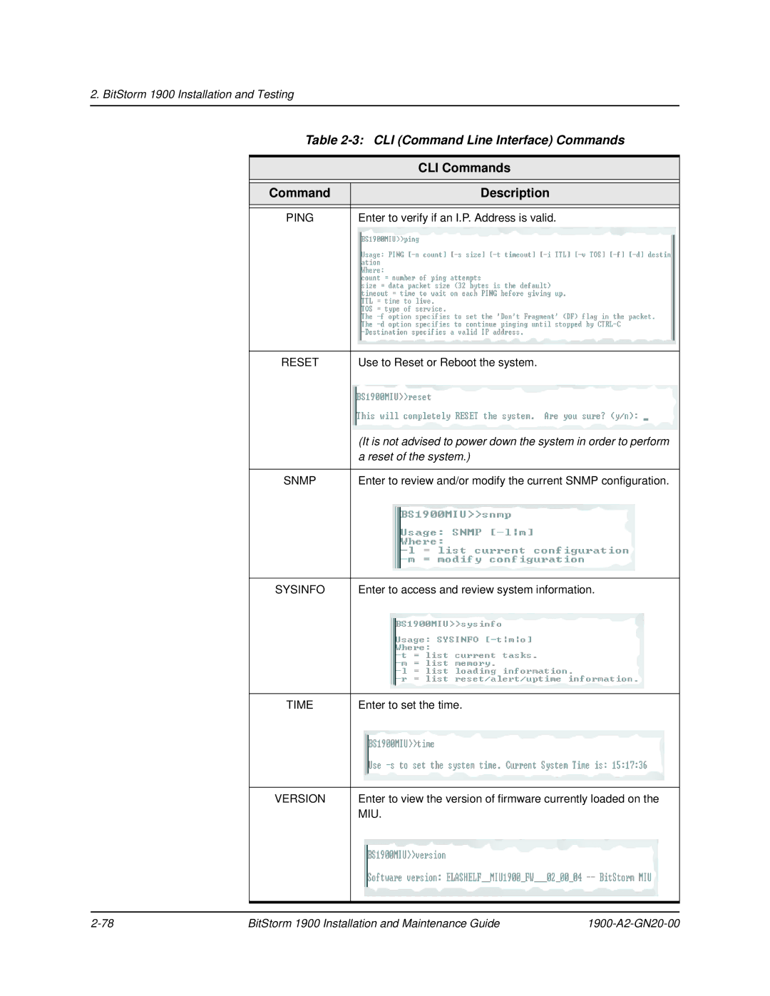 Paradyne 1900 manual CLI Commands Description, Reset of the system 