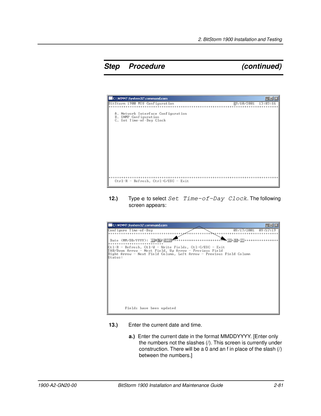 Paradyne 1900 manual Step Procedure 