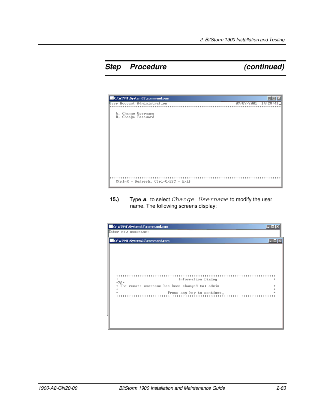 Paradyne 1900 manual Step Procedure 