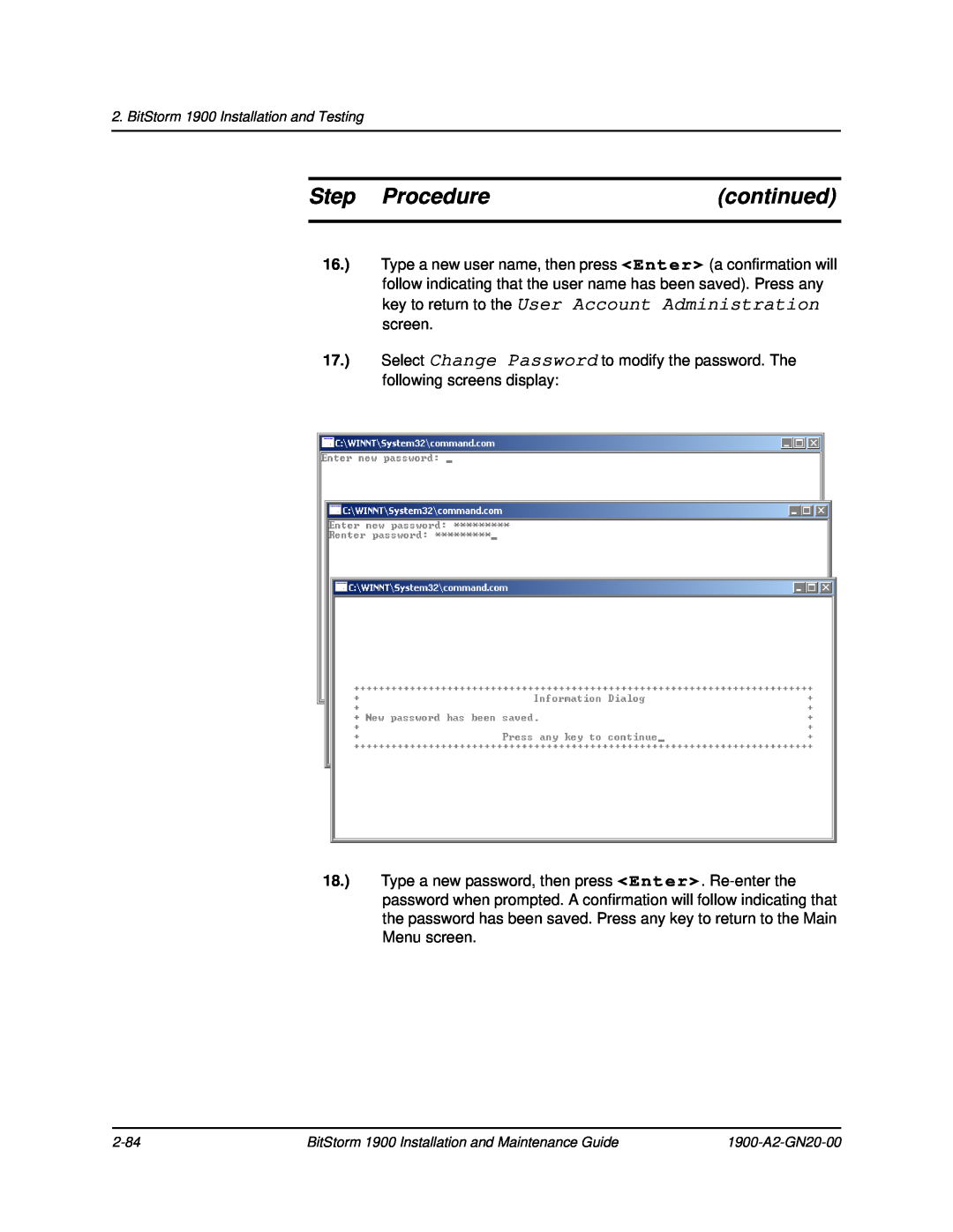 Paradyne 1900 manual key to return to the User Account Administration, Step Procedure, continued 