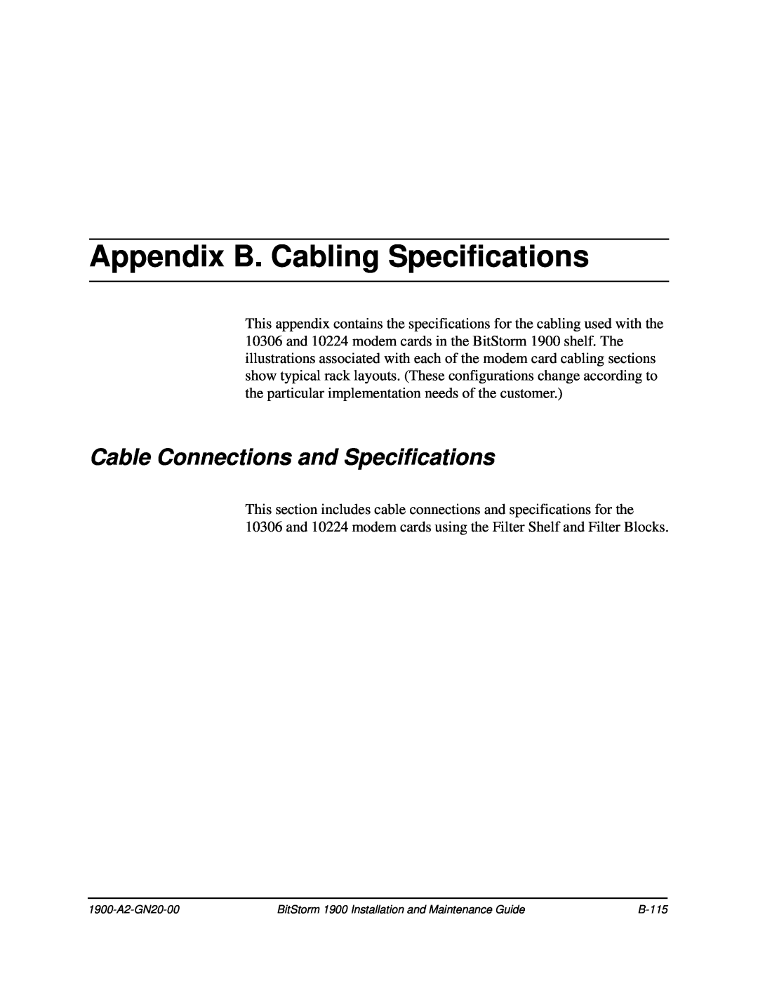 Paradyne 1900 manual Appendix B. Cabling Specifications, Cable Connections and Specifications 
