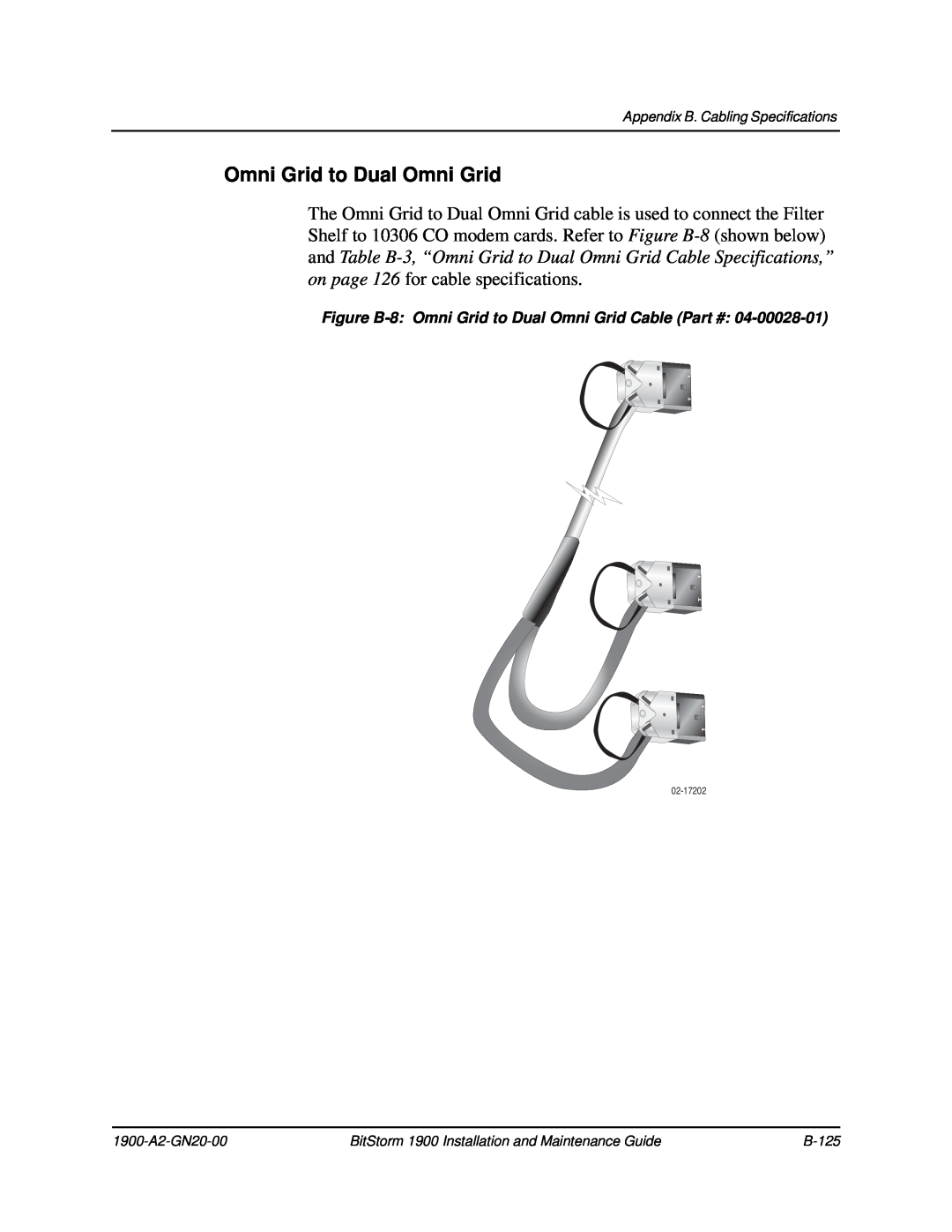 Paradyne 1900 manual Figure B-8 Omni Grid to Dual Omni Grid Cable 