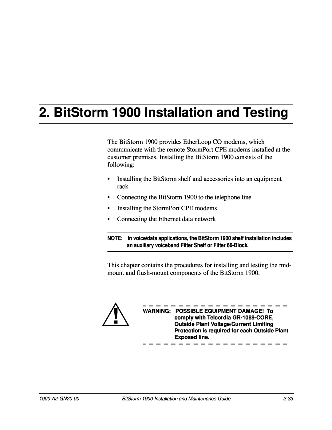 Paradyne manual BitStorm 1900 Installation and Testing 