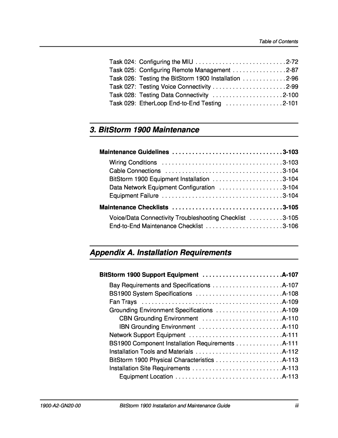 Paradyne manual BitStorm 1900 Maintenance, Appendix A. Installation Requirements, Maintenance Guidelines 