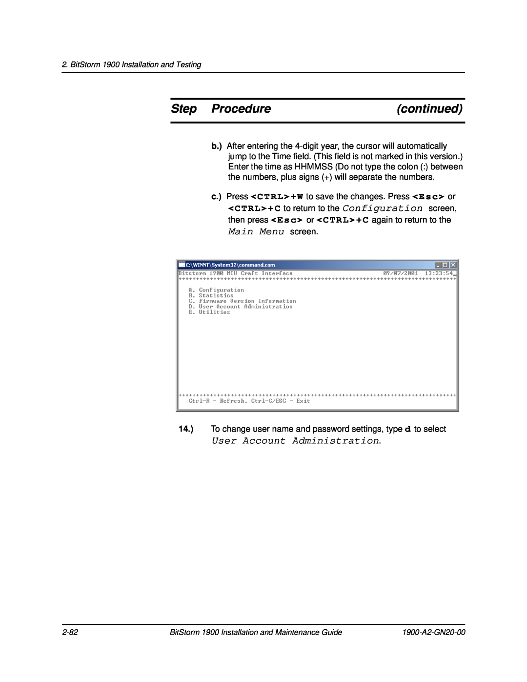 Paradyne 1900 manual User Account Administration, Step Procedure, continued 