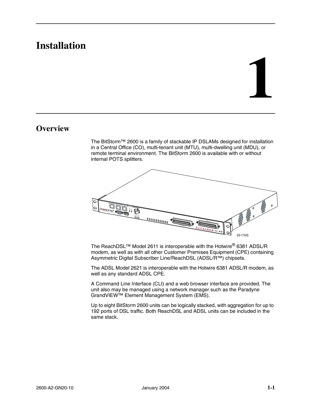 Paradyne 2600 IP DSLAM manual Installation, Overview 