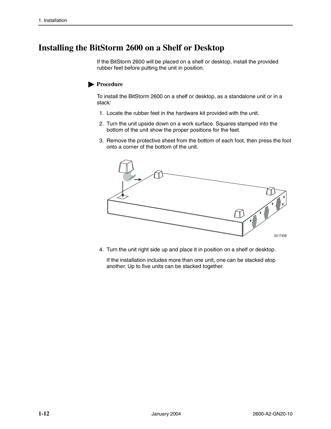 Paradyne 2600 IP DSLAM manual Installing the BitStorm 2600 on a Shelf or Desktop 