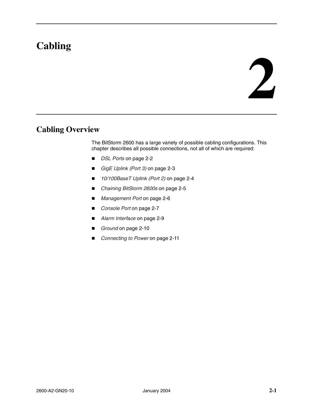 Paradyne 2600 IP DSLAM manual Cabling Overview 