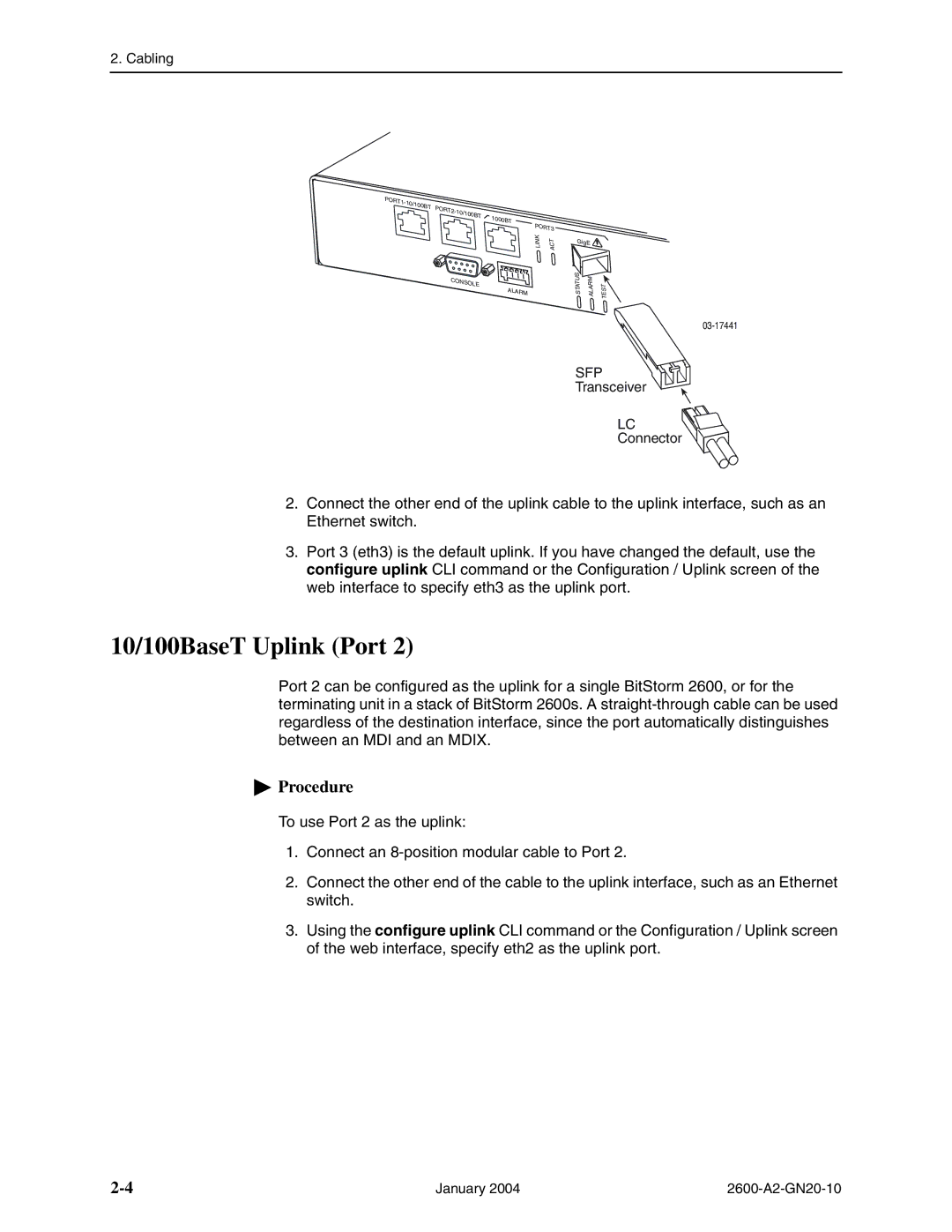 Paradyne 2600 IP DSLAM manual 10/100BaseT Uplink Port 