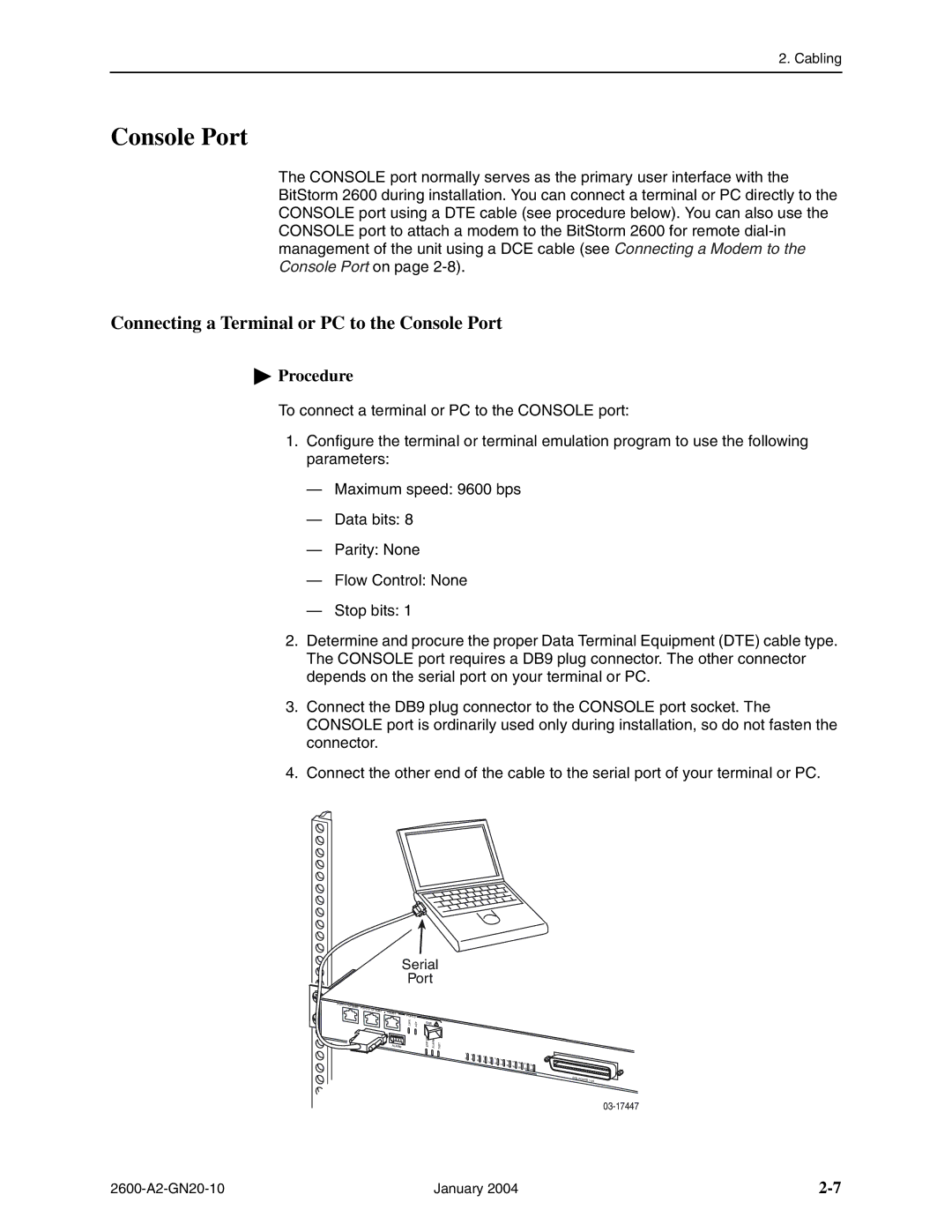 Paradyne 2600 IP DSLAM manual Connecting a Terminal or PC to the Console Port 