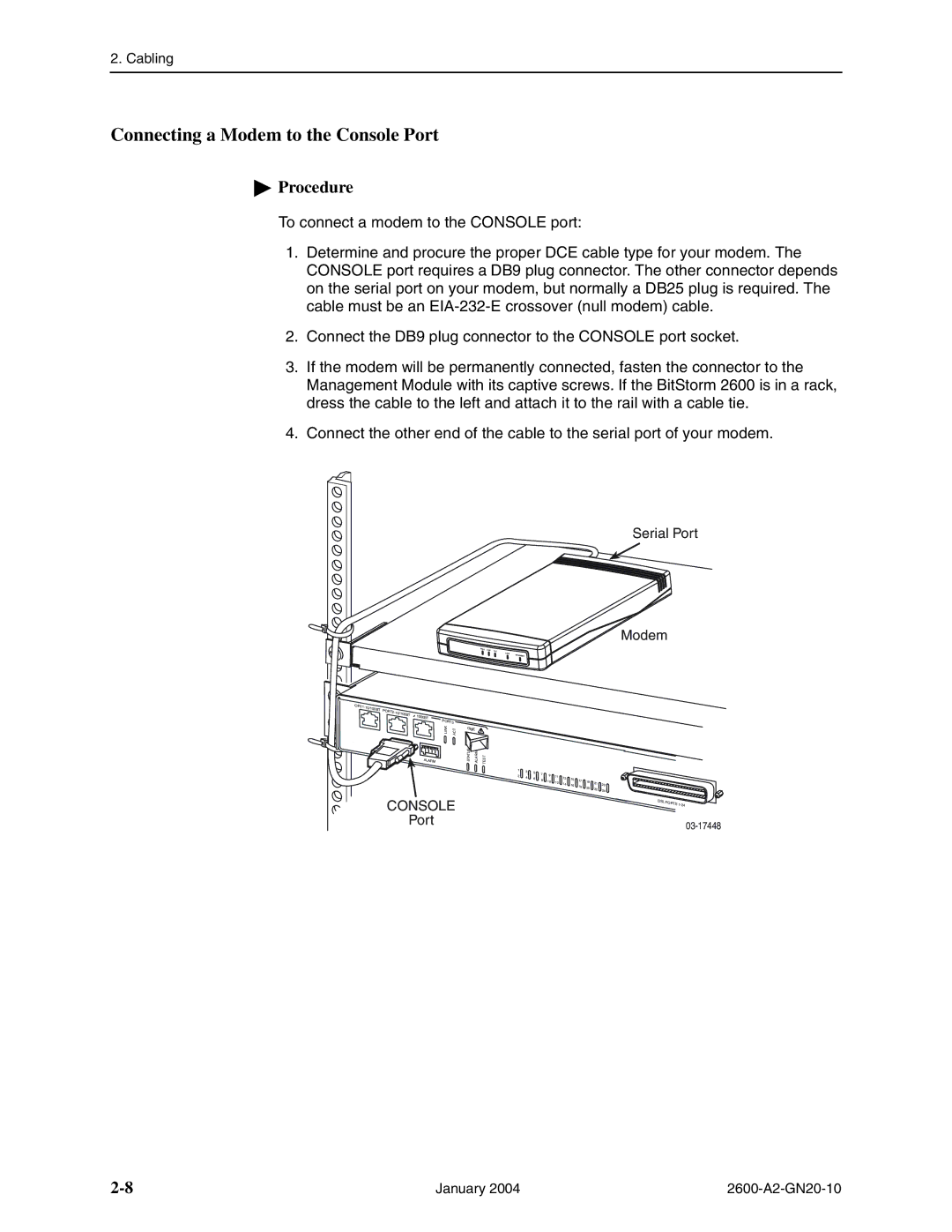 Paradyne 2600 IP DSLAM manual Connecting a Modem to the Console Port 