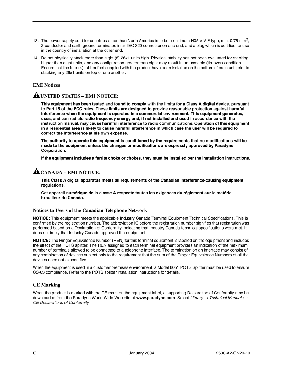 Paradyne 2600 IP DSLAM manual United States EMI Notice 