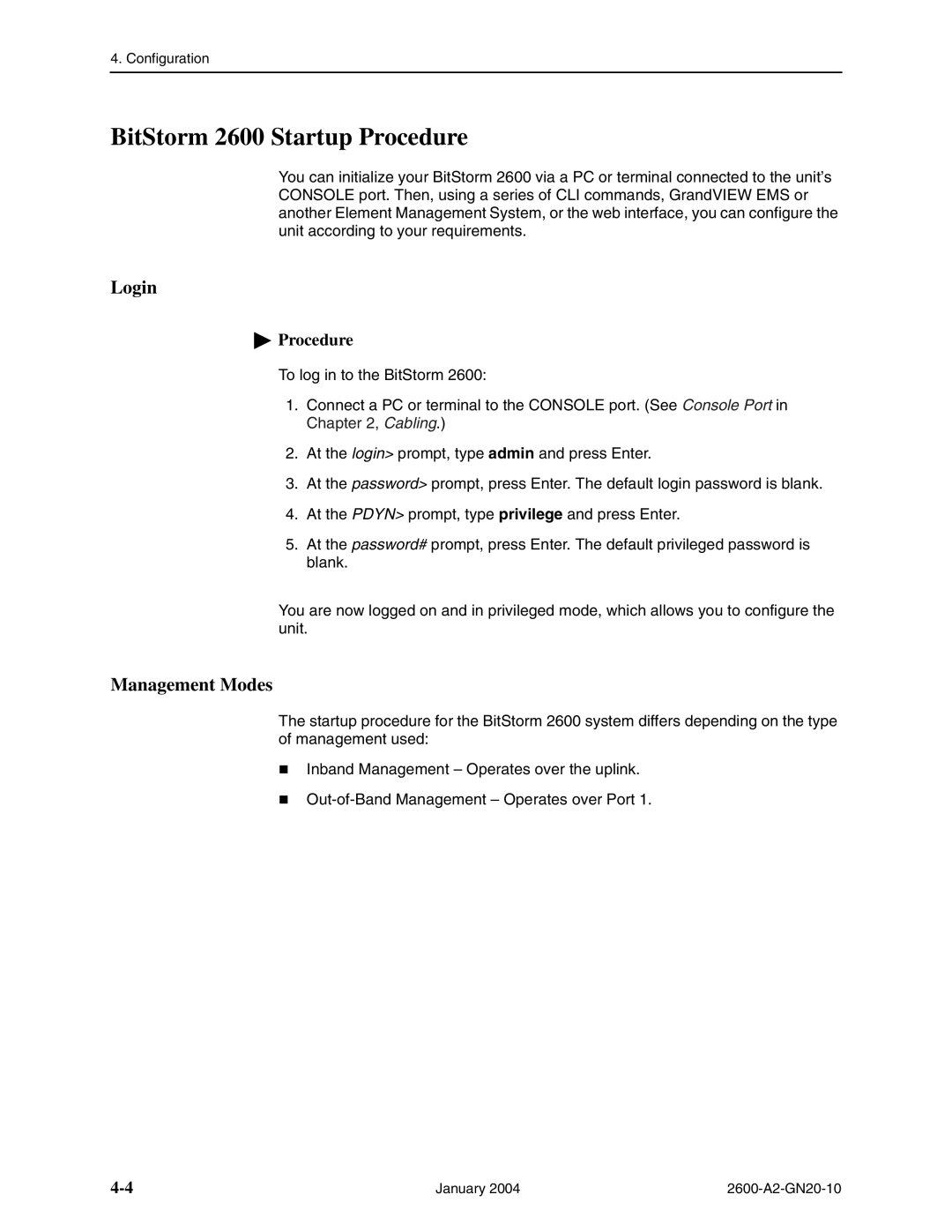 Paradyne 2600 IP DSLAM manual BitStorm 2600 Startup Procedure, Login 