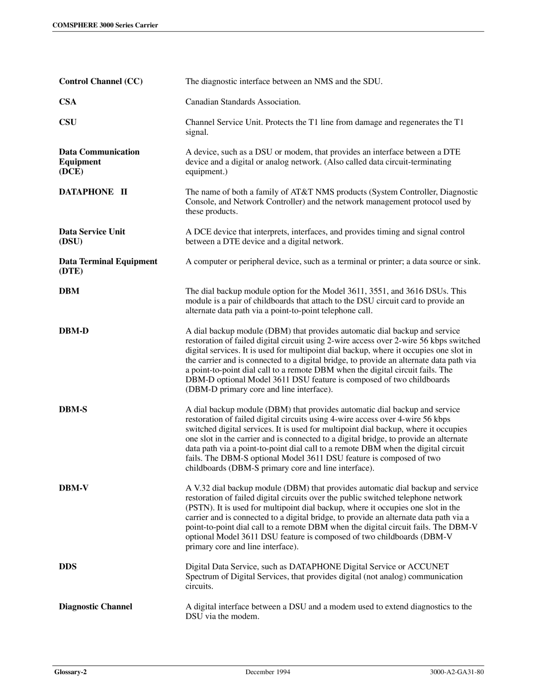 Paradyne 3000 manual Csa 