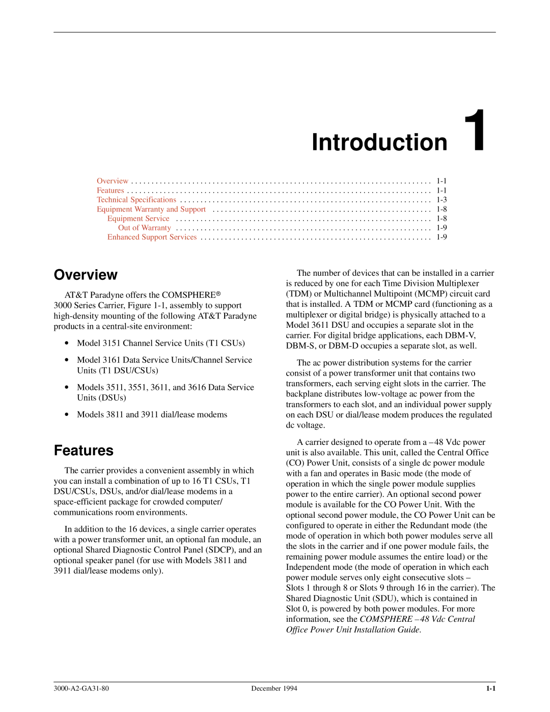 Paradyne 3000 manual Introduction, Overview, Features 