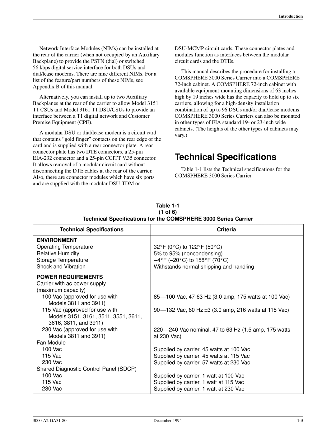 Paradyne 3000 manual Technical Specifications, Environment 