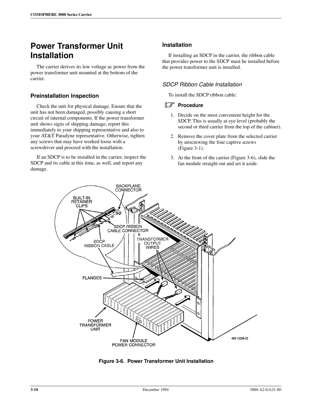 Paradyne 3000 manual Power Transformer Unit Installation 