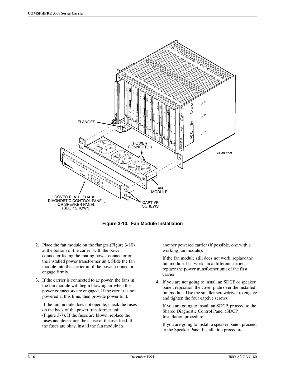 Paradyne 3000 manual Fan Module Installation 