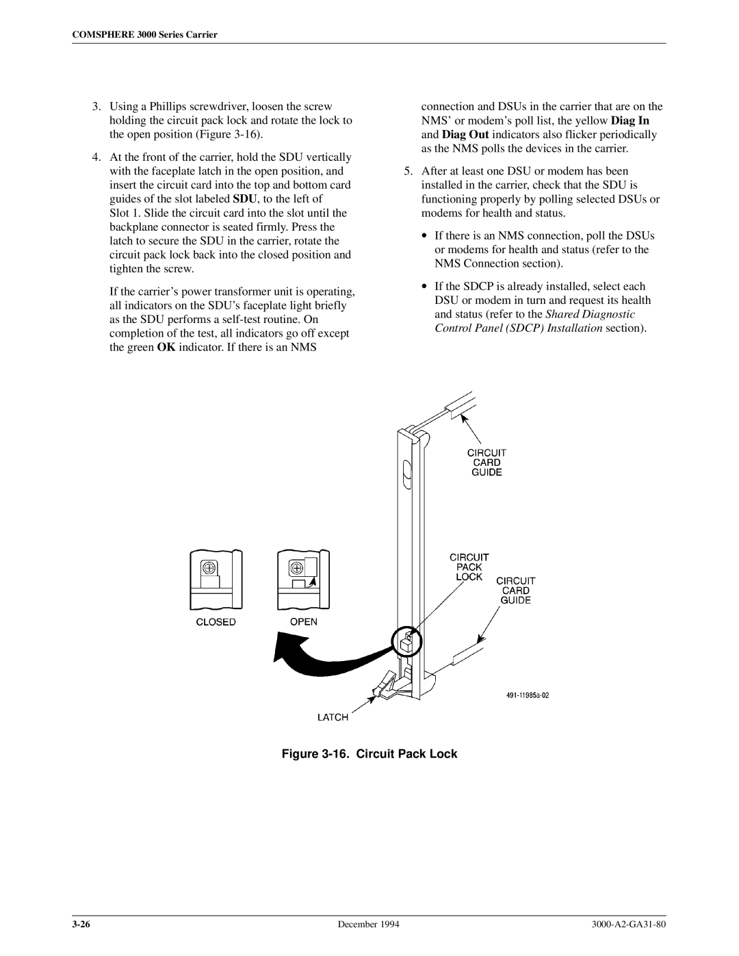 Paradyne 3000 manual Circuit Pack Lock 