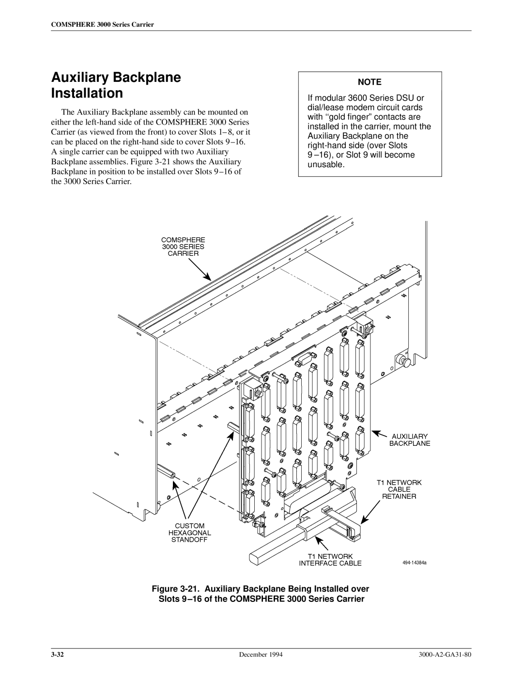 Paradyne 3000 manual Auxiliary Backplane Installation 