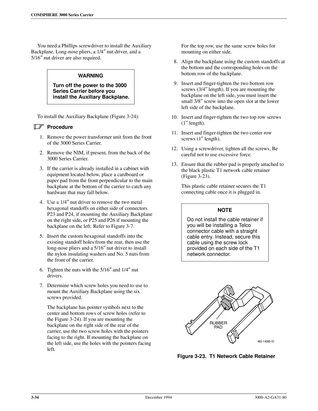 Paradyne 3000 manual 23. T1 Network Cable Retainer 