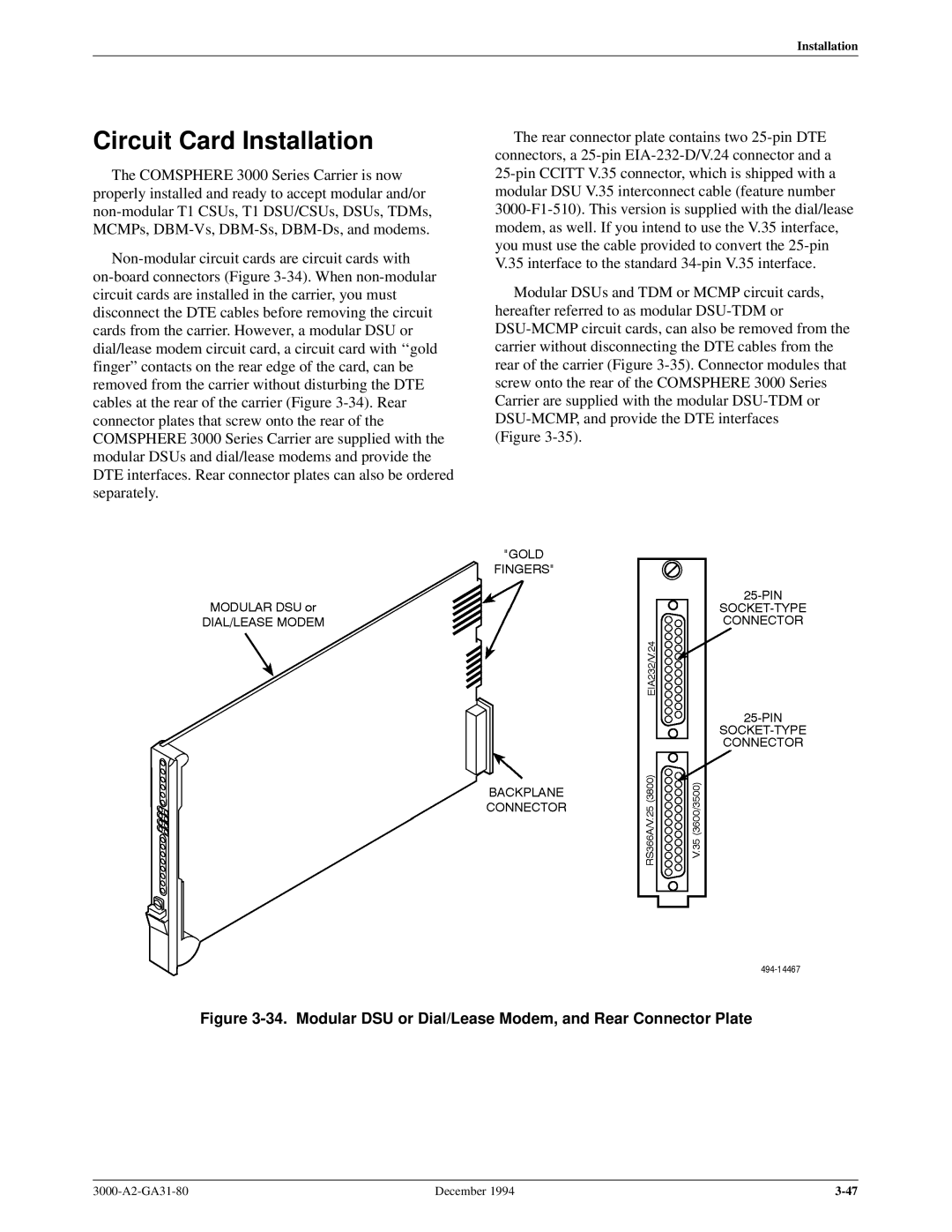 Paradyne 3000 manual Circuit Card Installation 