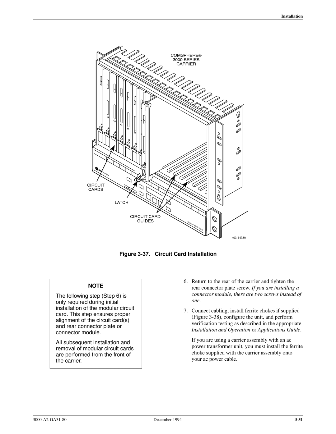 Paradyne 3000 manual Circuit Card Installation 