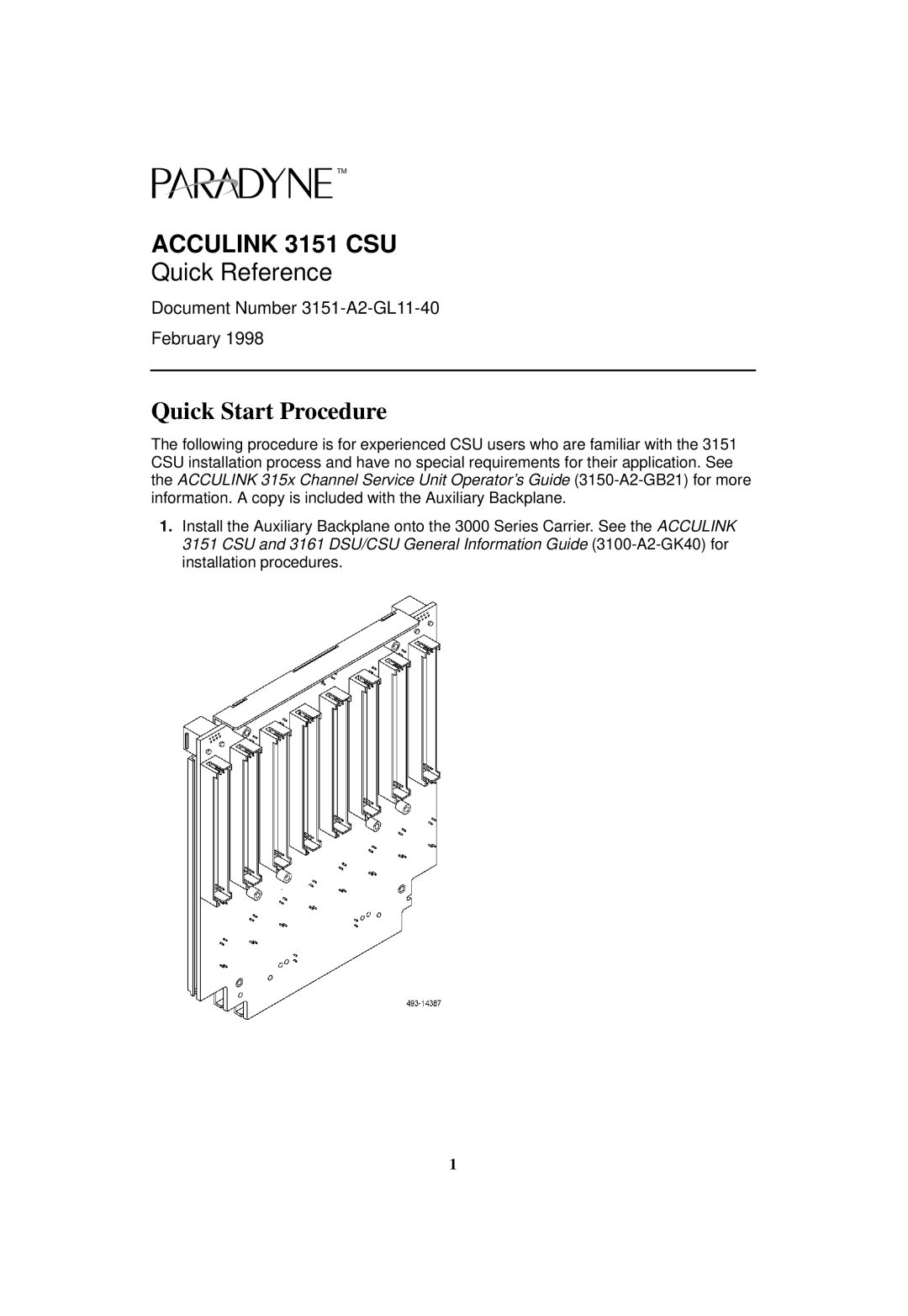 Paradyne manual Acculink 3151 CSU 