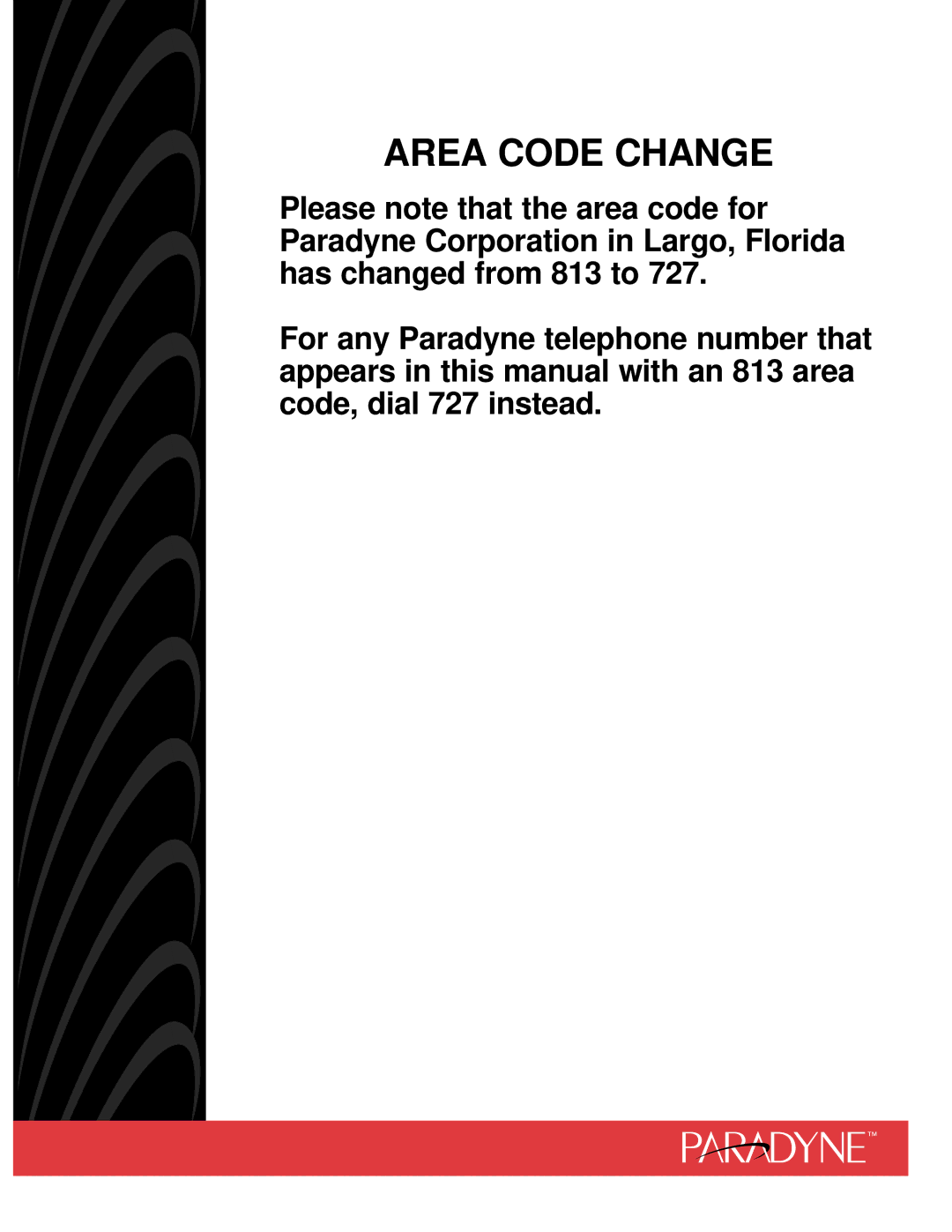 Paradyne 3160-A2-GB21-50 manual Area Code Change 