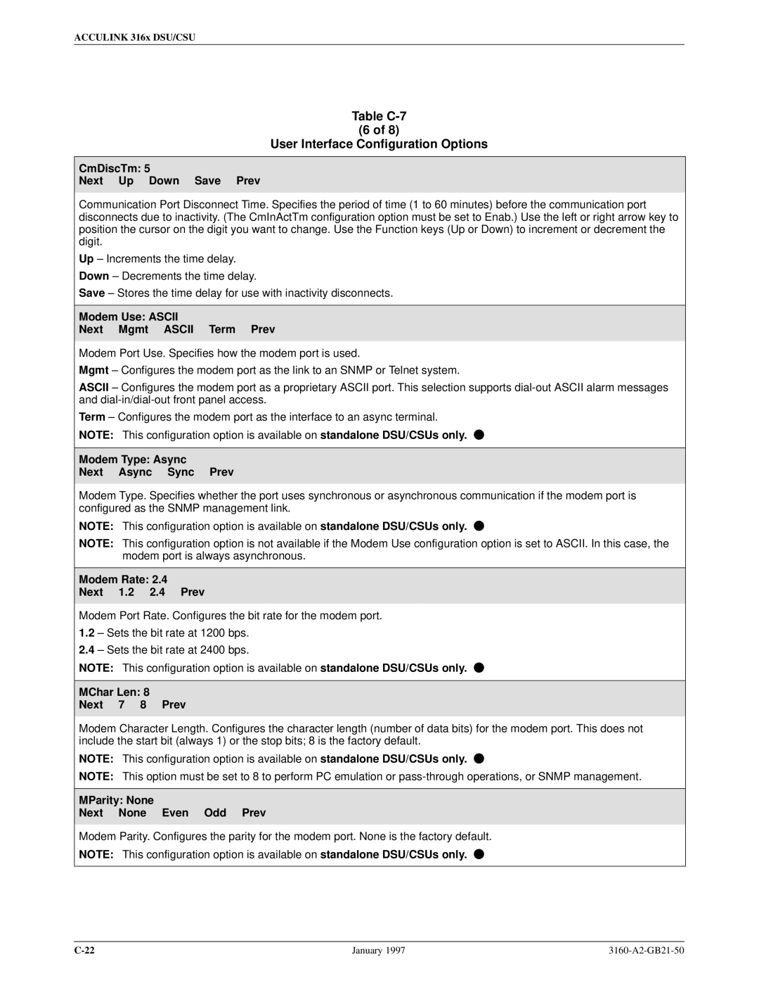 Paradyne 3160-A2-GB21-50 manual CmDiscTm Next Up Down Save Prev, Modem Use Ascii Next Mgmt Ascii Term Prev 