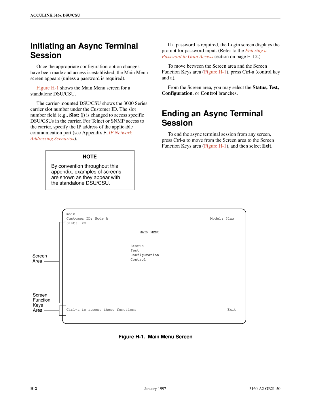 Paradyne 3160-A2-GB21-50 manual Initiating an Async Terminal Session, Ending an Async Terminal Session 