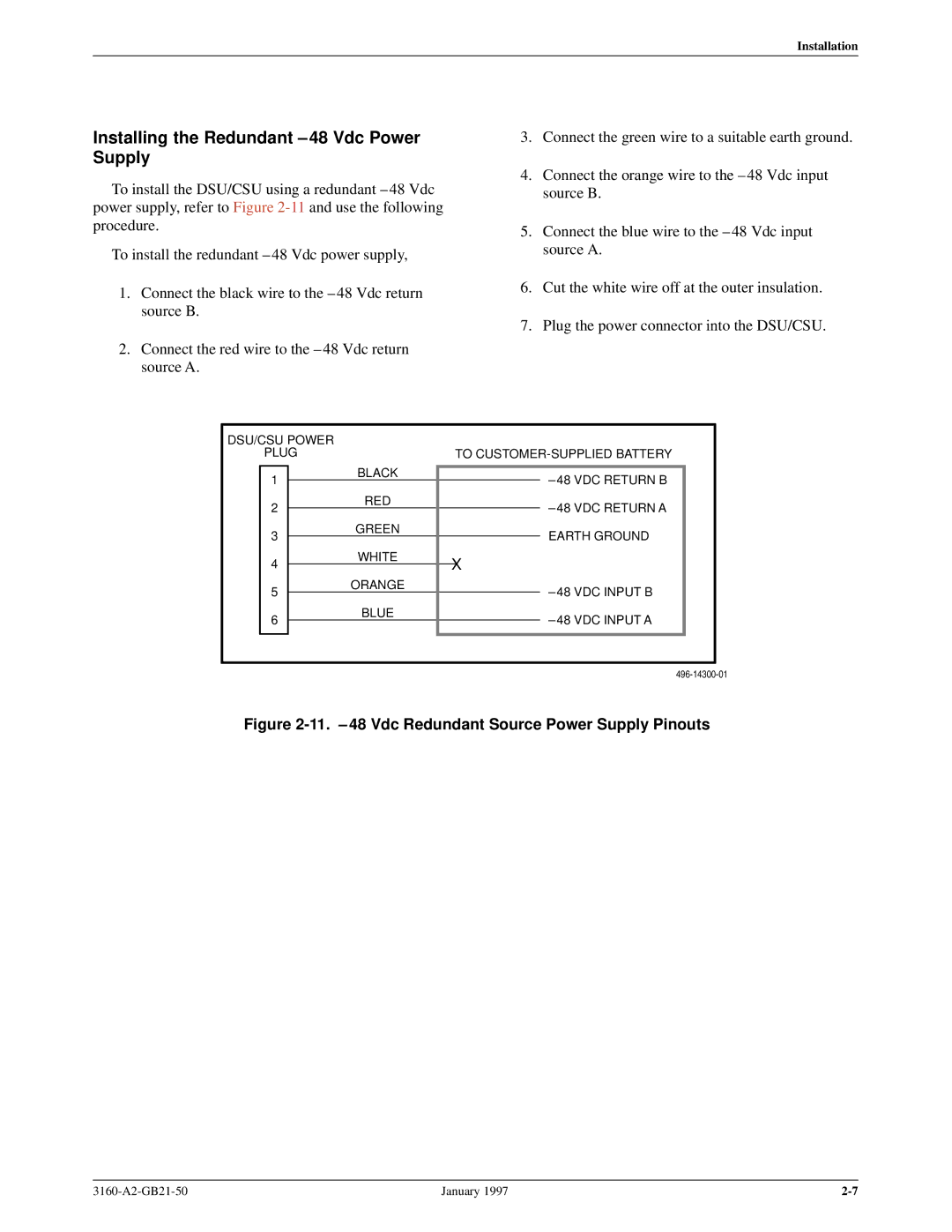 Paradyne 3160-A2-GB21-50 manual Installing the Redundant ±48 Vdc Power Supply 