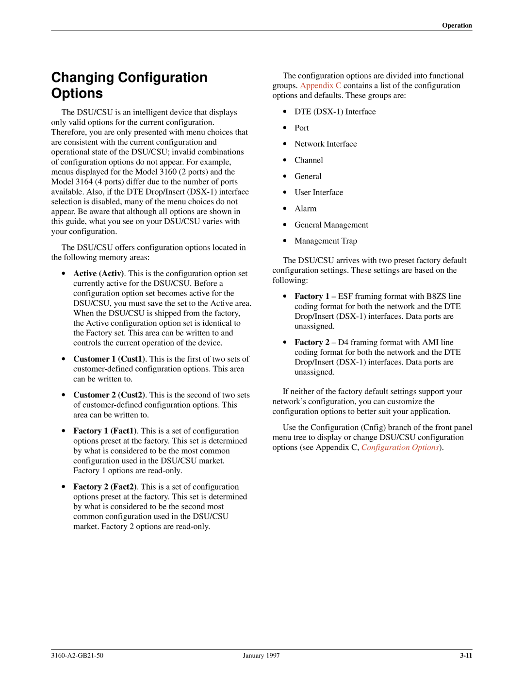 Paradyne 3160-A2-GB21-50 manual Changing Configuration Options 