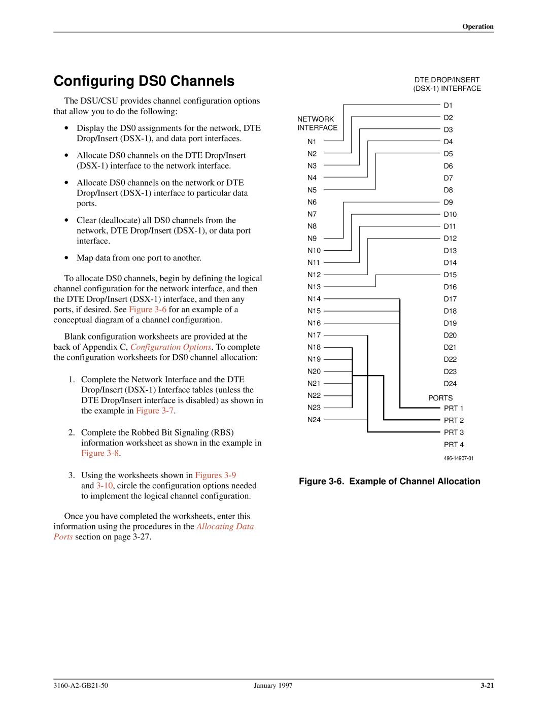 Paradyne 3160-A2-GB21-50 manual Configuring DS0 Channels, Example of Channel Allocation 