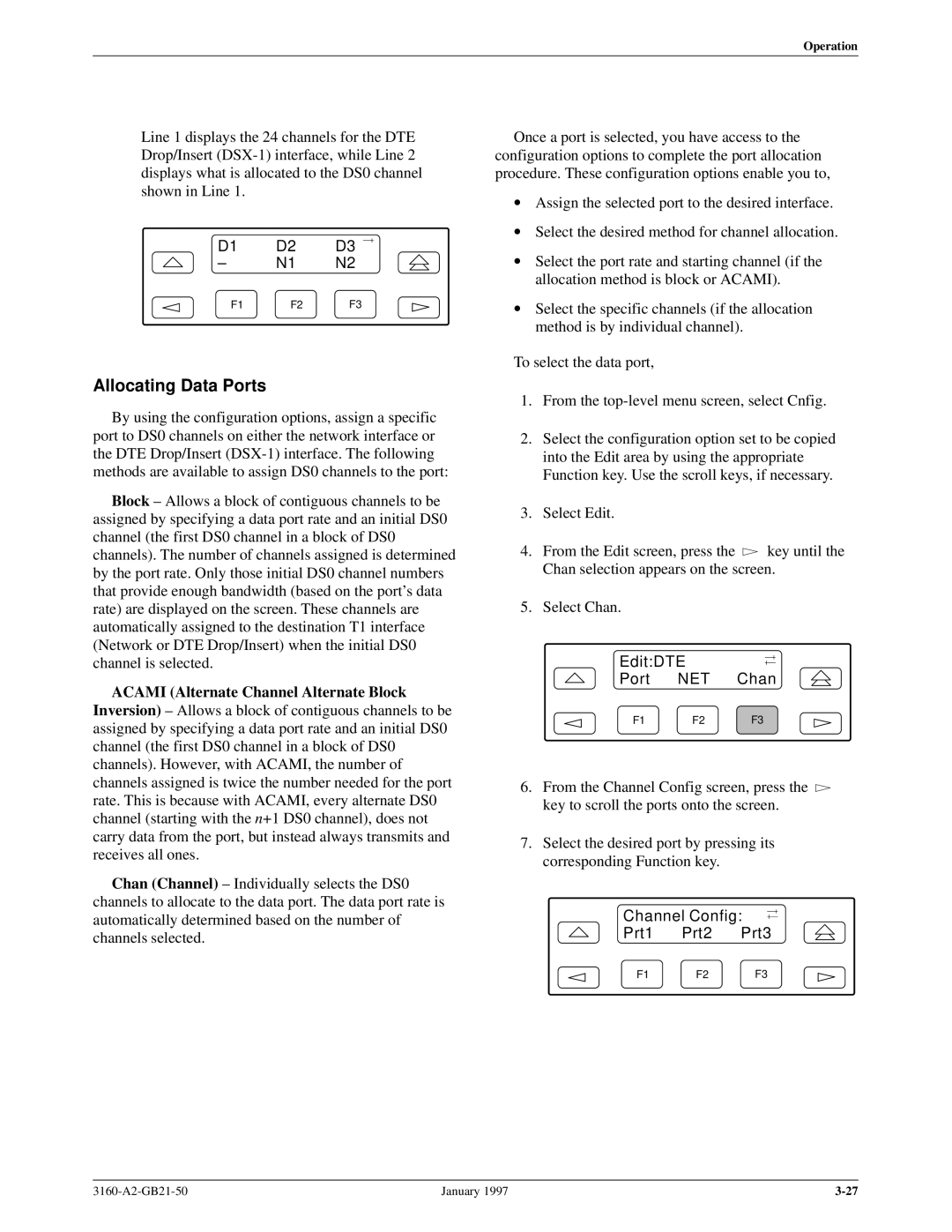 Paradyne 3160-A2-GB21-50 manual Allocating Data Ports, EditDTE Port, Channel Config Prt1 Prt2 Prt3 