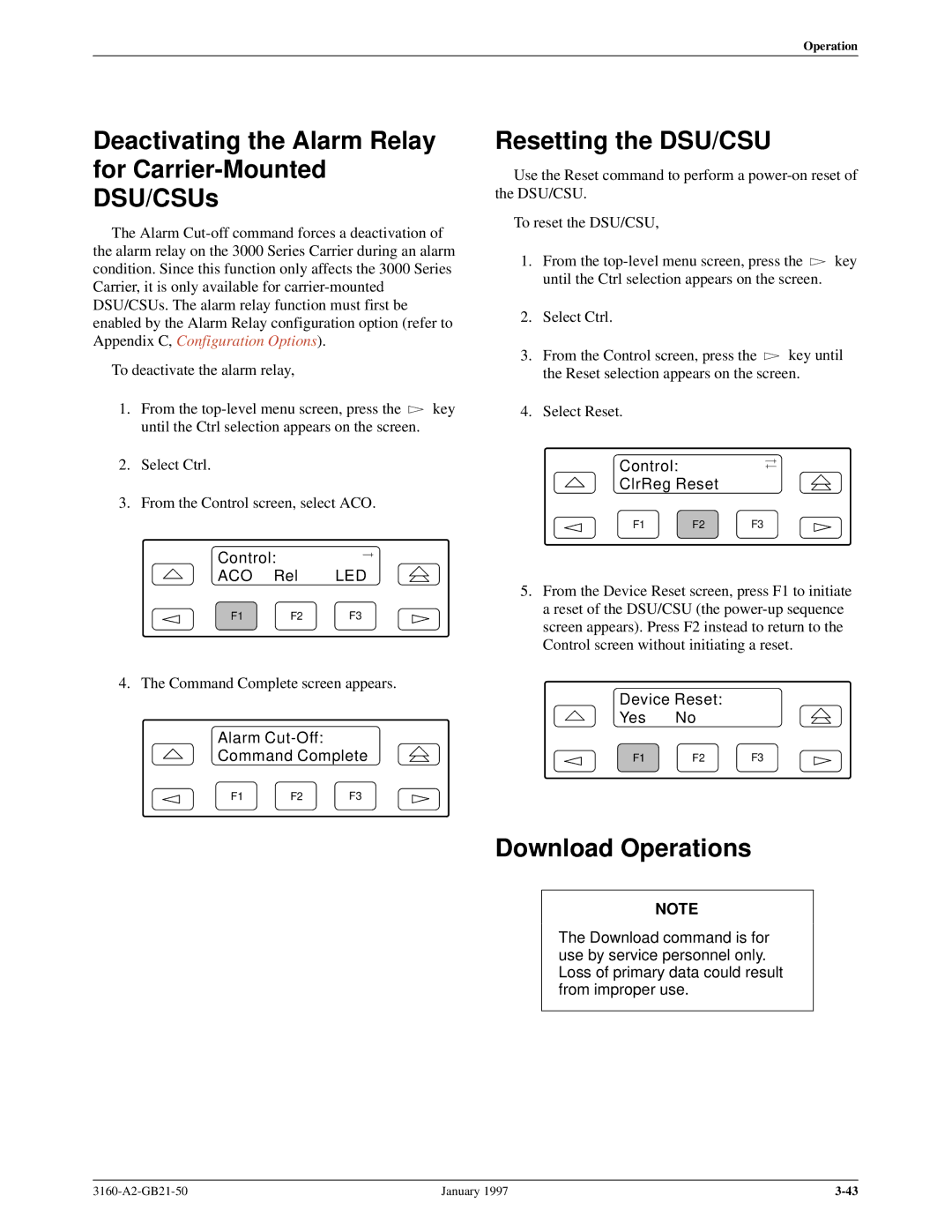 Paradyne 3160-A2-GB21-50 manual Deactivating the Alarm Relay for Carrier-Mounted DSU/CSUs, Resetting the DSU/CSU 