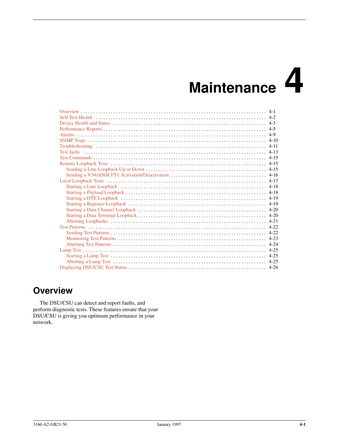 Paradyne 3160-A2-GB21-50 manual Maintenance, Overview 