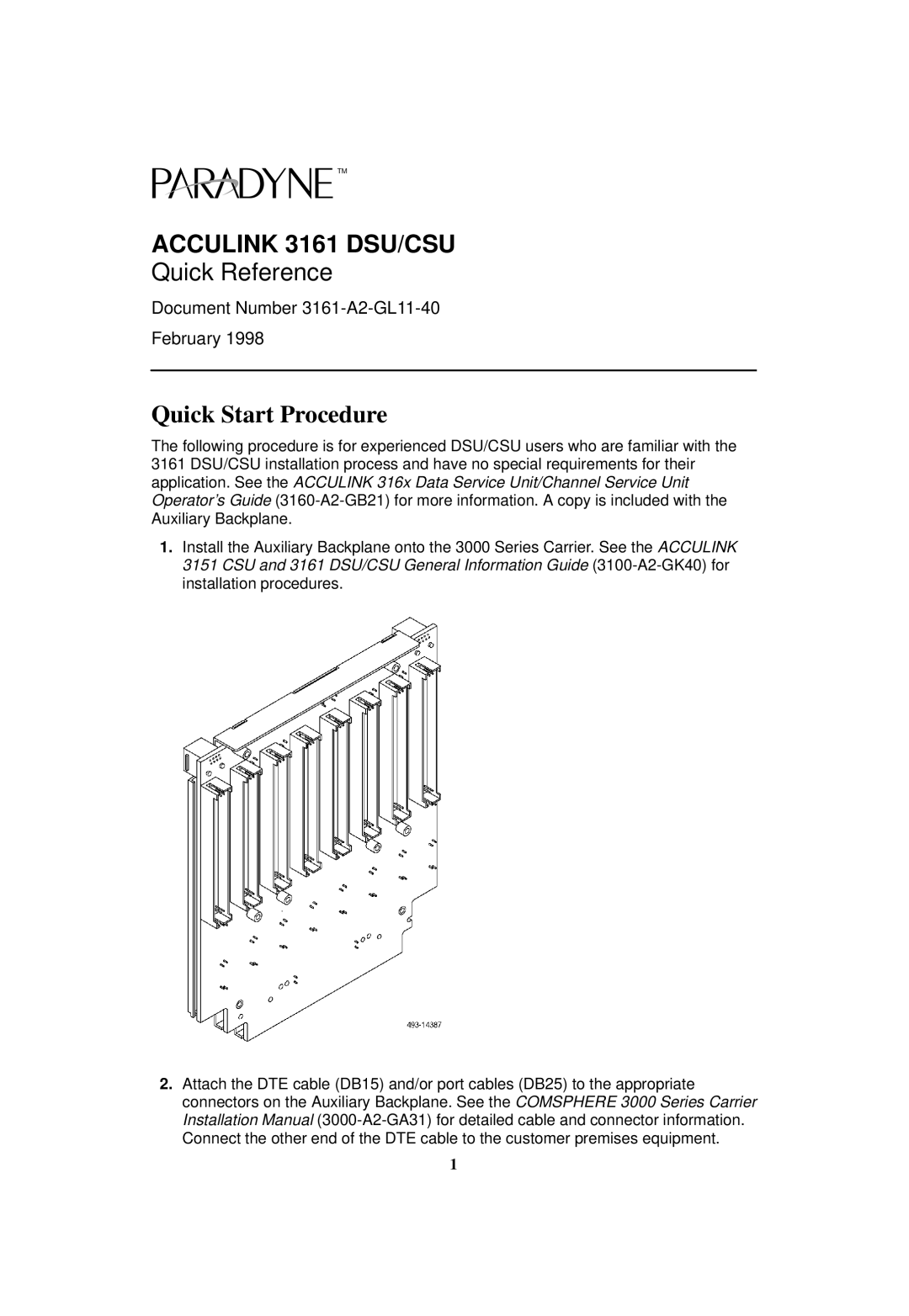 Paradyne 3161 CSU manual Acculink 3161 DSU/CSU 