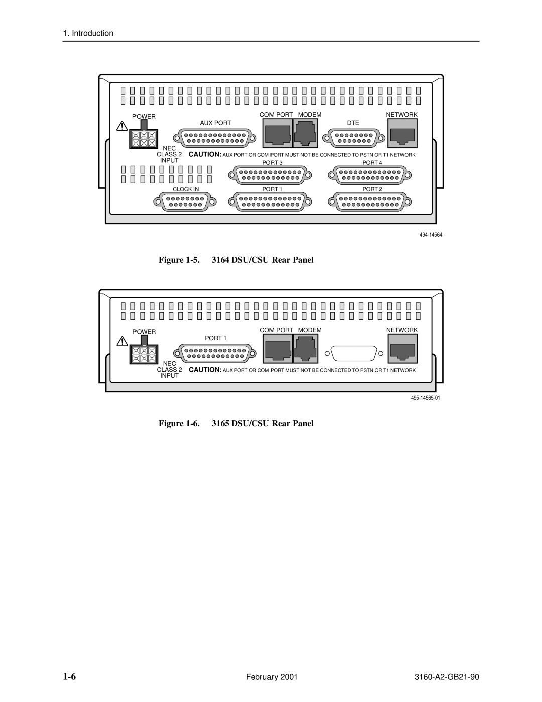 Paradyne 3160-A3, 3165-A2, 3164-A2, 3161-B3 manual Power COM Port Modem Network AUX Port DTE NEC 