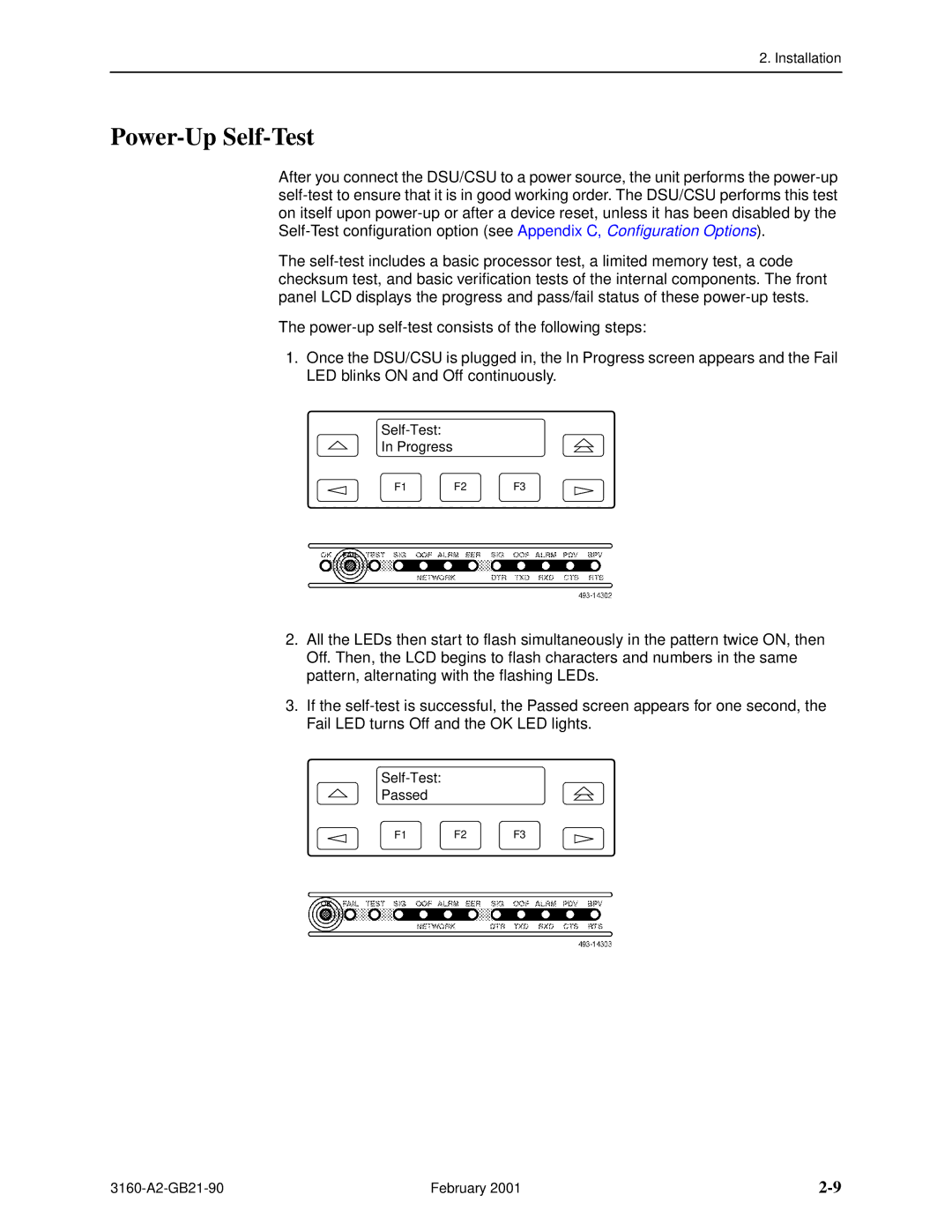 Paradyne 3164-A2, 3165-A2, 3160-A3, 3161-B3 manual Power-Up Self-Test 