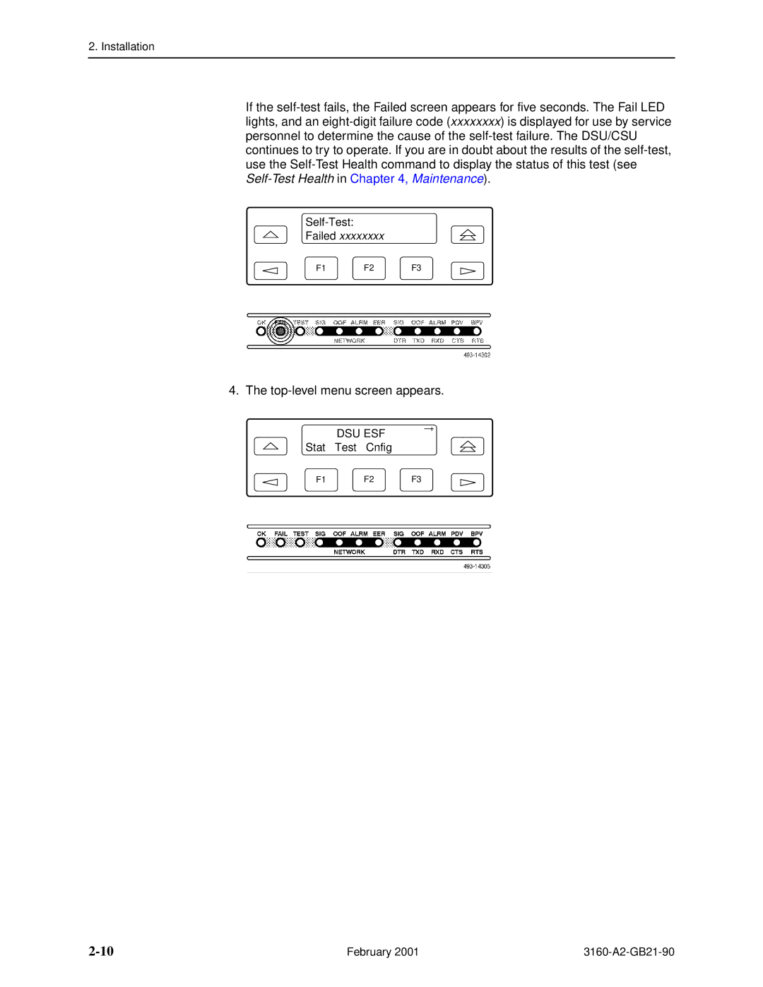 Paradyne 3160-A3, 3165-A2, 3164-A2, 3161-B3 manual Top-level menu screen appears 