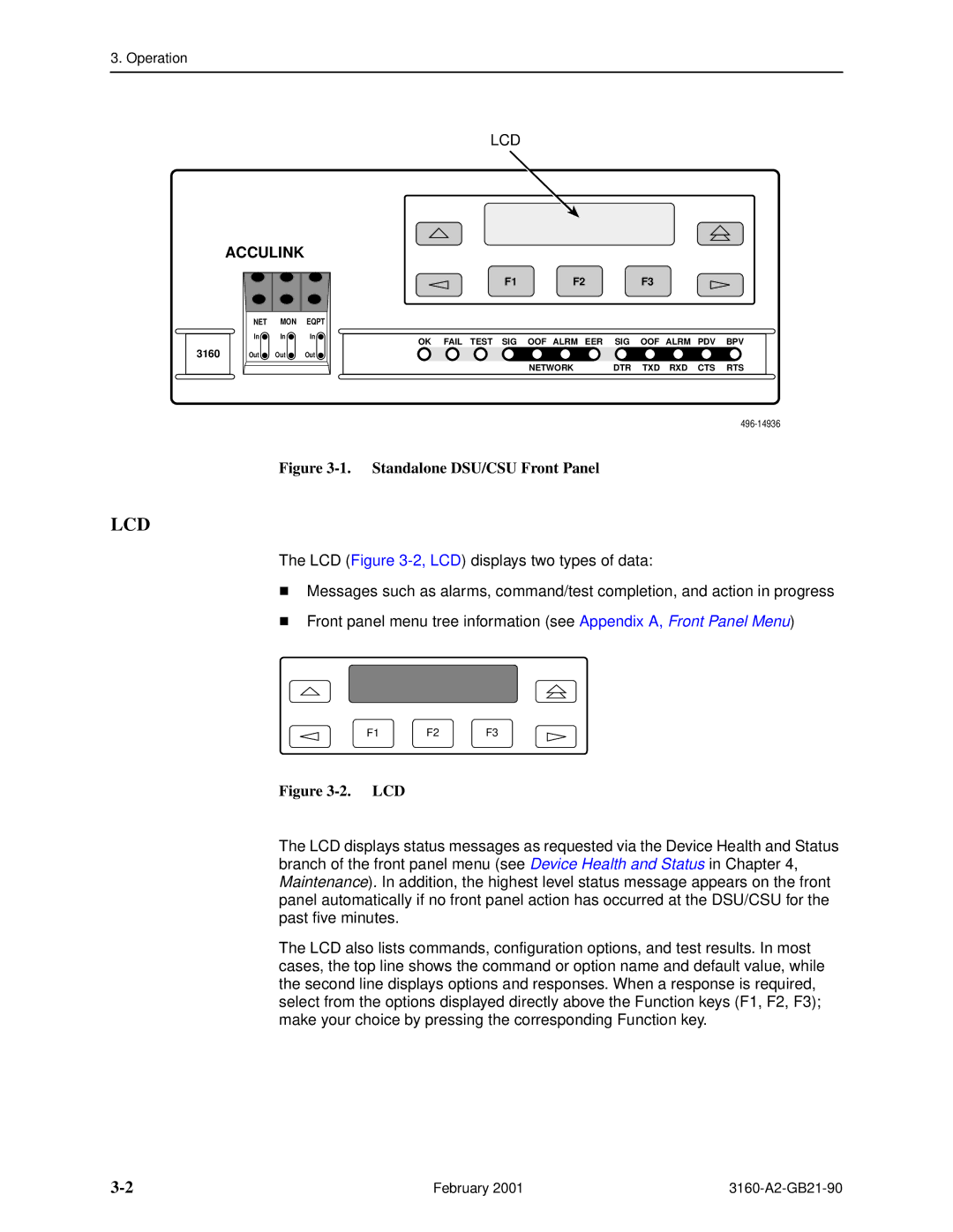 Paradyne 3165-A2, 3164-A2, 3160-A3, 3161-B3 manual Lcd 