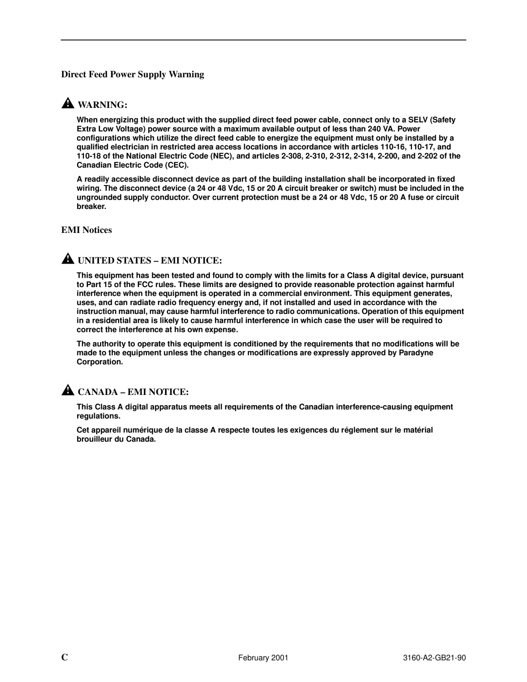 Paradyne 3165-A2, 3164-A2, 3160-A3, 3161-B3 manual United States EMI Notice 