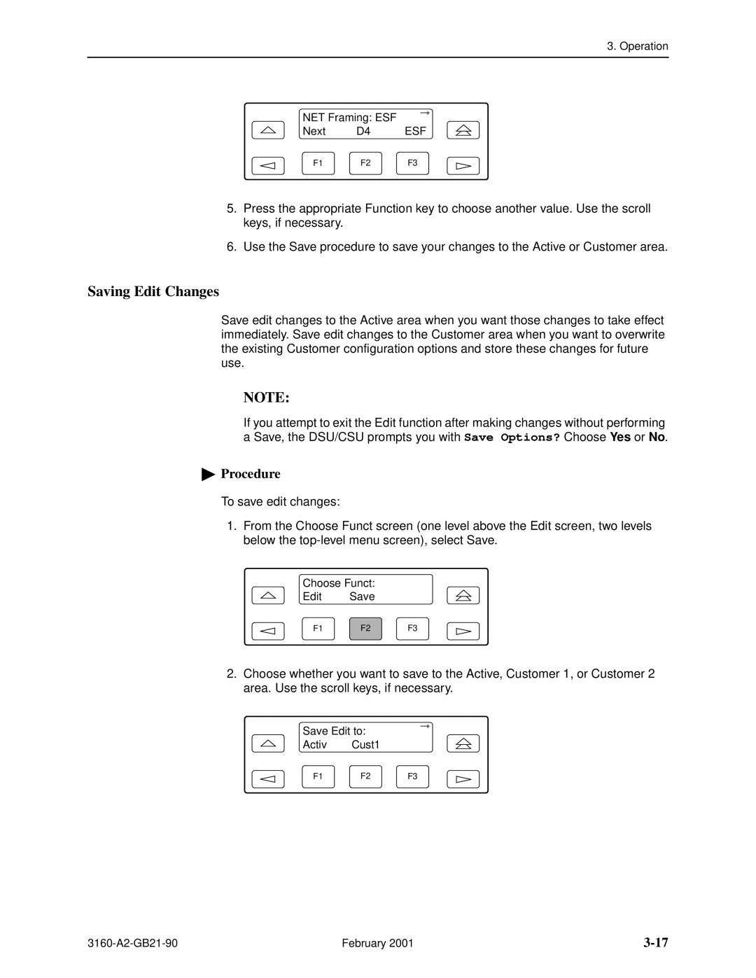 Paradyne 3161-B3, 3165-A2, 3164-A2, 3160-A3 manual Saving Edit Changes 