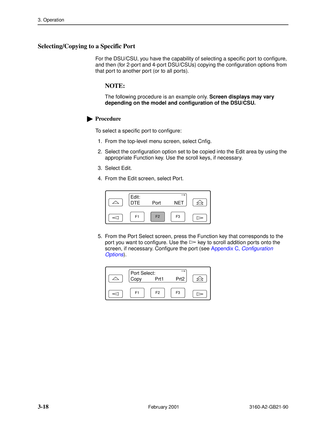 Paradyne 3165-A2, 3164-A2, 3160-A3, 3161-B3 manual Selecting/Copying to a Specific Port 